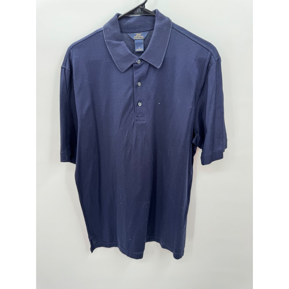 Brooks Brothers 346 Mens Mercerized Cotton Polo Shirt Navy Blue Short Sleeve M